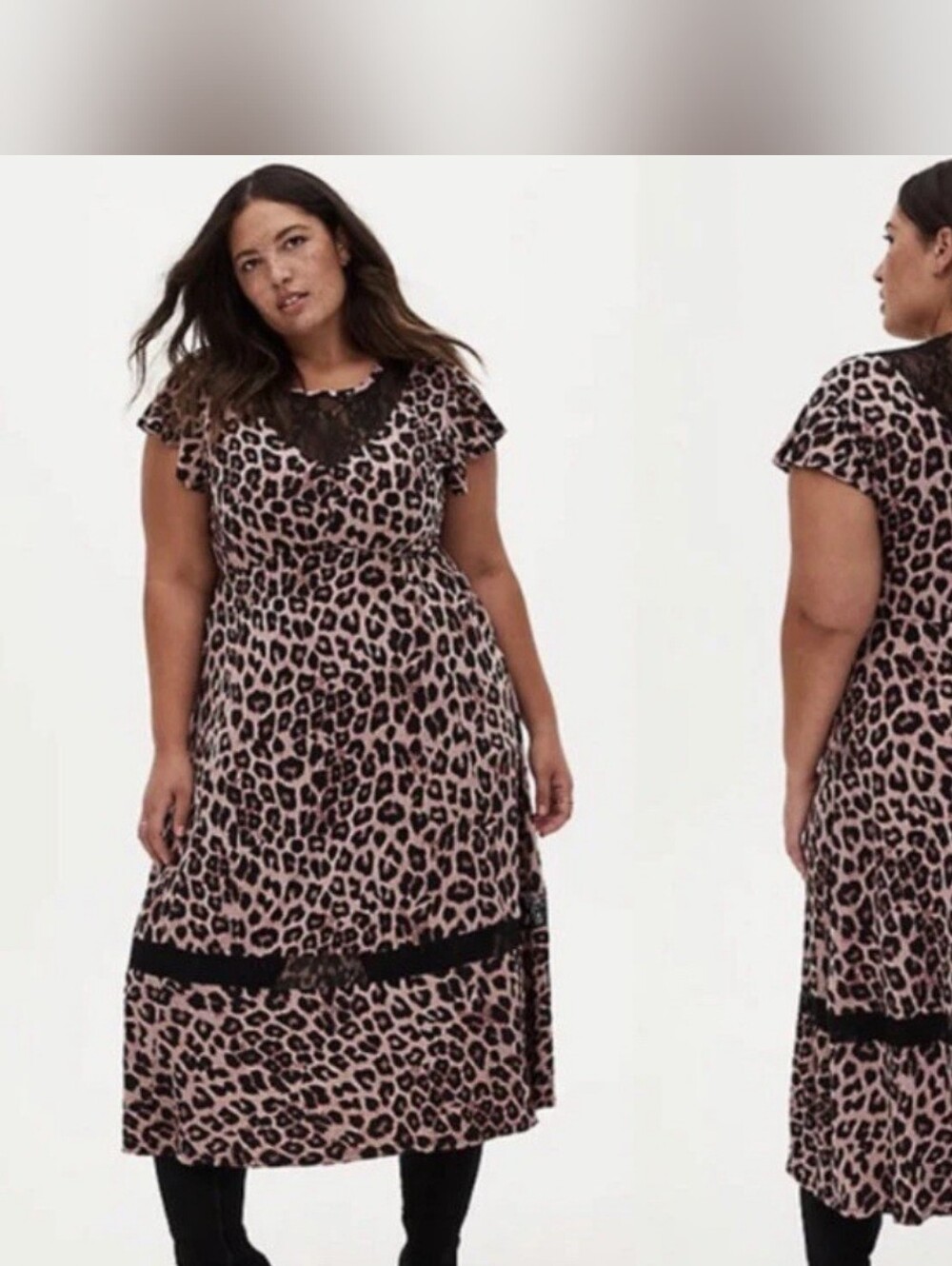 Torrid Studio Knit Leopard Print Floral Lace Midi Brown/Black With Pockets 3X
